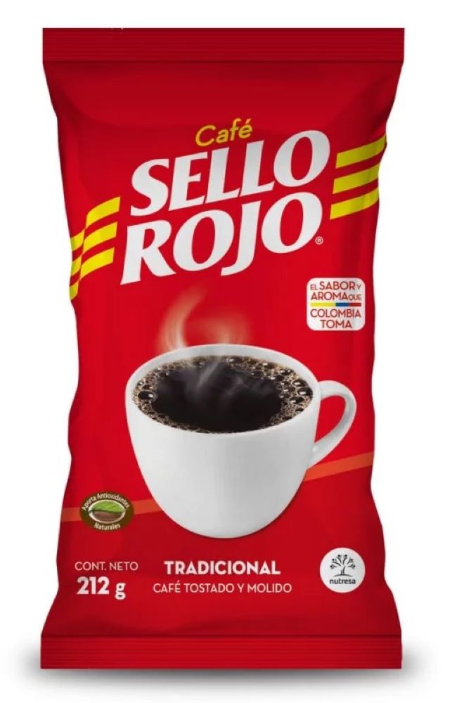 Sello Rojo Kaffee  212g – 100 % Kolumbianischer Arabica Kaffee, Mittelstarke Röstung